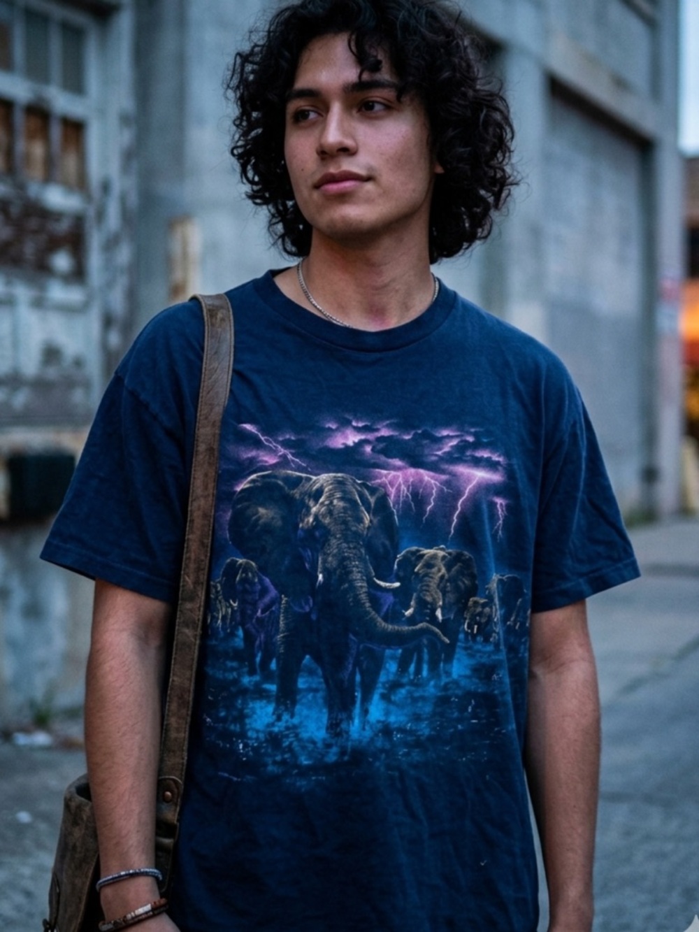 Navy Graphic Elephant Print Tee - Casual Short Sleeve Shirt